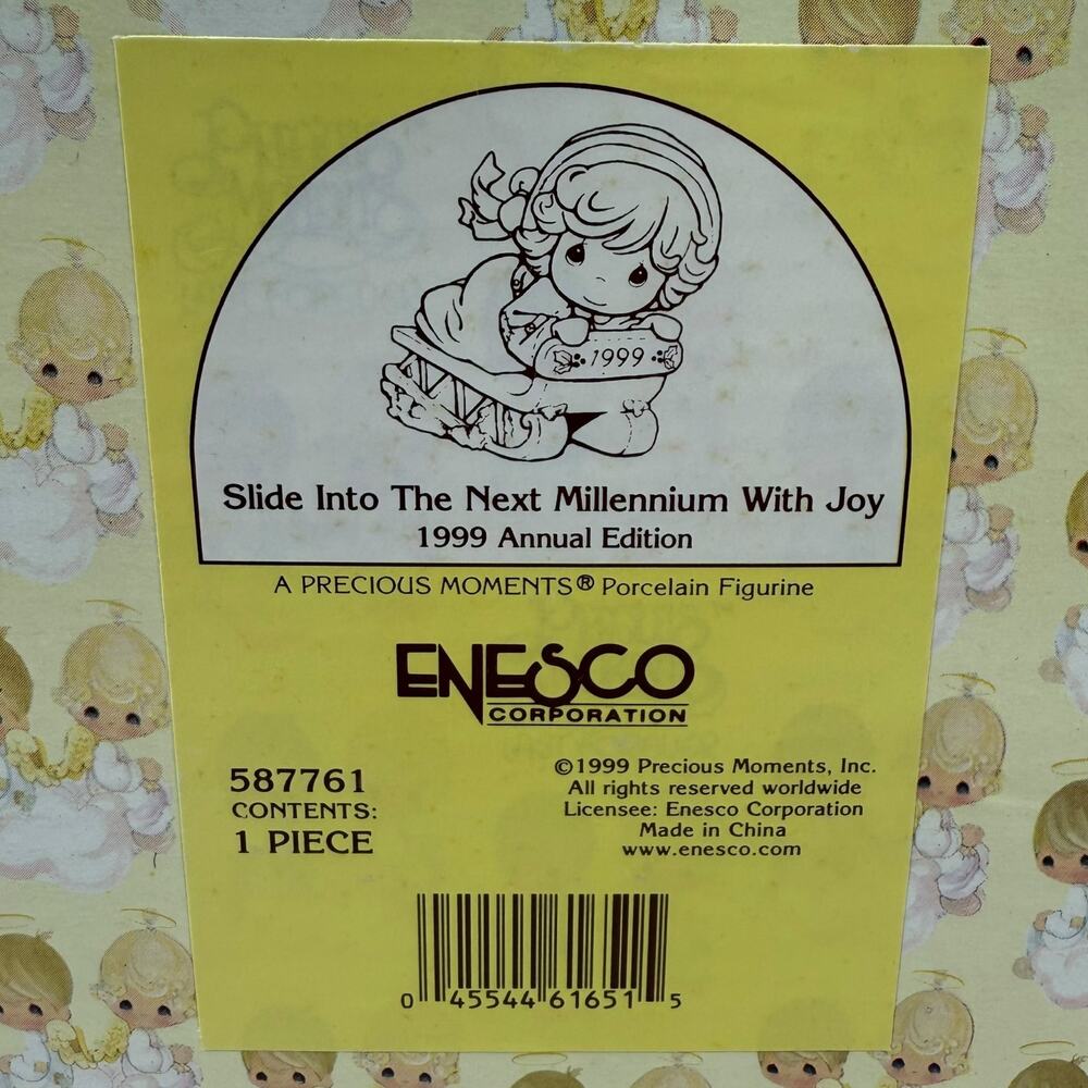 1999 Slide Into The Next Millennium w/Joy PRECIOUS MOMENTS porcelain figurine - Picture 3 of 11
